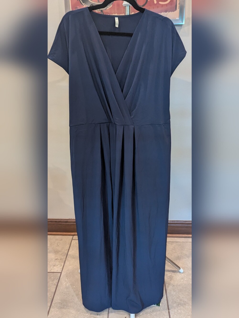 Halara In My Feels V Neck Crossover Pocket Flowy Maxi Dress Navy Blue 2X NWT $25
